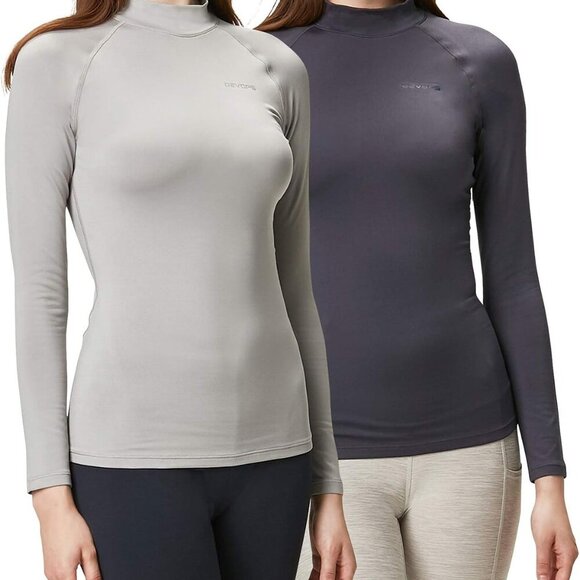 Ultra Soft 2 Pack Women's Thermal Long Sleeve Turtle Neck Tops in Charcoal/Grey